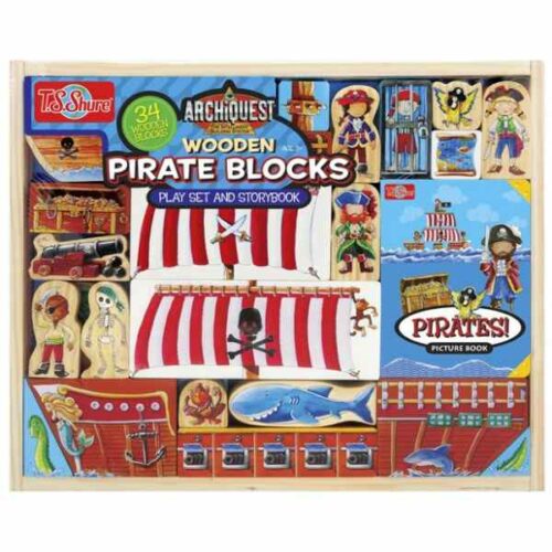 Archiquest Wooden Blocks Playset And Storybook Pirate