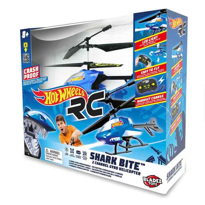 Hélicoptère Télécommandé Hot Wheels Tiger Shark - 2 Canaux, Gyroscope, Lumières LED - Pour Enfant Dès 8 Ans
