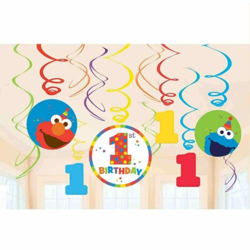 Sesame Street Hanging Decorations Swirl 12 Pieces Elmo Turns One