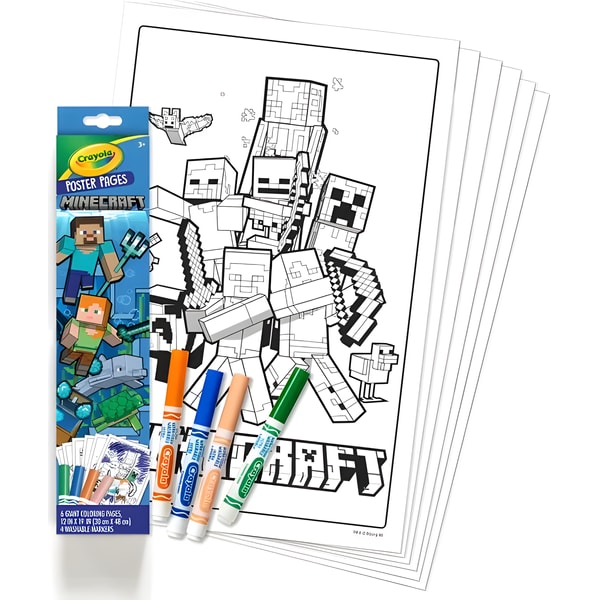 Crayola Minecraft Giant Colouring Poster Pages 6 Pack with Washable Markers 1 Crayola Minecraft Giant Colouring Poster Pages 6 Pack with Washable Markers