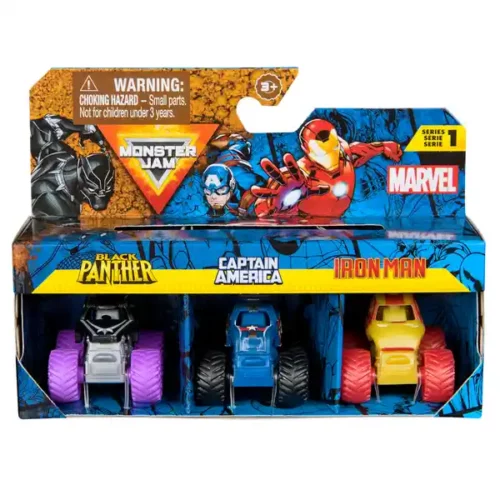 Monster Jam Mini - 3 Pack - Marvel Captain America, Black Panther, Iron Man