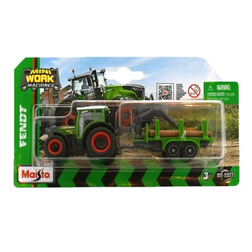 Maisto Mini Work Machine Tractor with Trailer - Fendt 209 Vario with Log Trailer