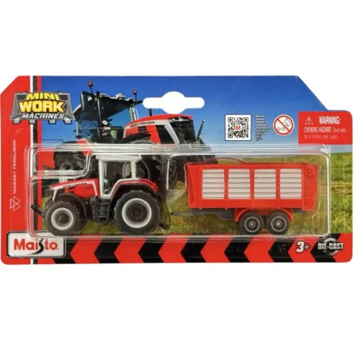 Maisto Mini Work Machine Tractor with Trailer - Massey Fergussen 8S.265 with Silage Trailer