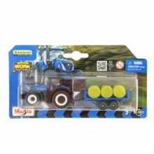 Maisto Mini Work Machine Tractor with Trailer - New Holland T7.315 HD with Bale Trailer