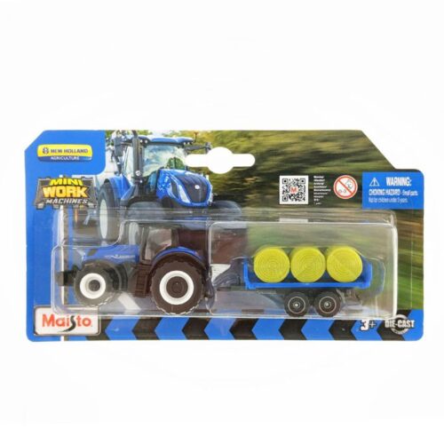 Maisto Mini Work Machine Tractor with Trailer - New Holland T7.315 HD with Bale Trailer