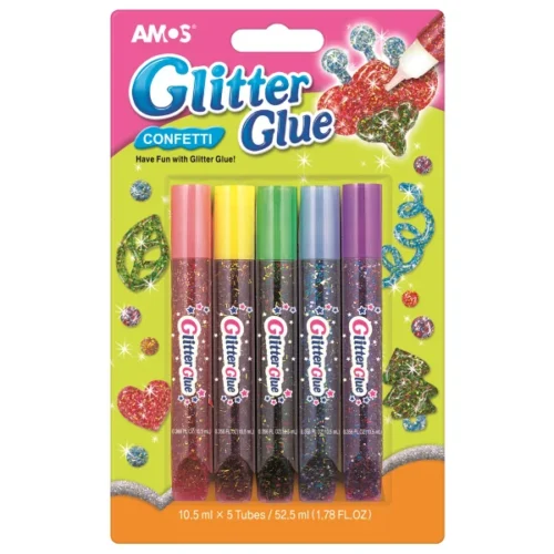 Amos Glitter Glue Pack - 5 Pack - Confetti