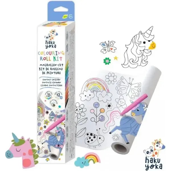 Haku Yoka Fantasy Unicorn 3 Metre Colouring Roll Kit with 12 Crayons 1 Haku Yoka Fantasy Unicorn 3 Metre Colouring Roll Kit with 12 Crayons