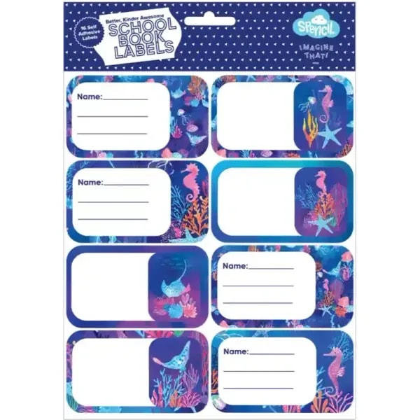 Spencil School Book Name Labels 16 Pack Coral Garden 1 Spencil School Book Name Labels 16 Pack Coral Garden