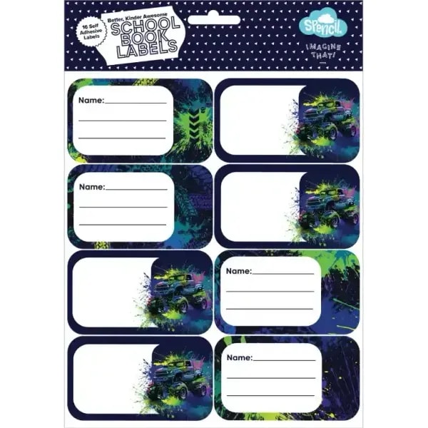 Spencil School Book Name Labels 16 Pack Mega Wheels 1 Spencil School Book Name Labels 16 Pack Mega Wheels