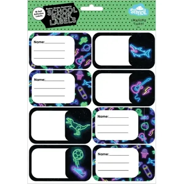 Spencil School Book Name Labels 16 Pack Neon Life 1 Spencil School Book Name Labels 16 Pack Neon Life