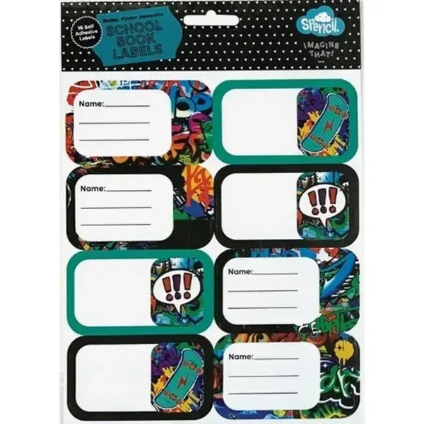 Spencil School Book Name Labels 16 Pack Street Art 1 Spencil School Book Name Labels 16 Pack Street Art