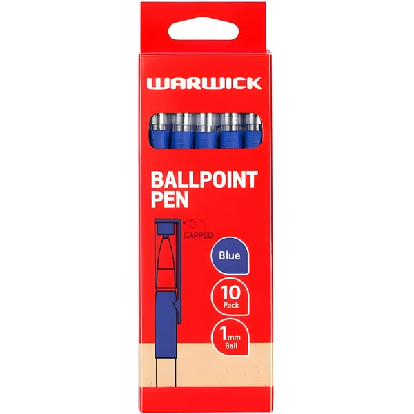 Warwick Ballpoint Pens Blue Ink 1.0mm Capped 10 Pack 1 Warwick Ballpoint Pens Blue Ink 1.0mm Capped 10 Pack
