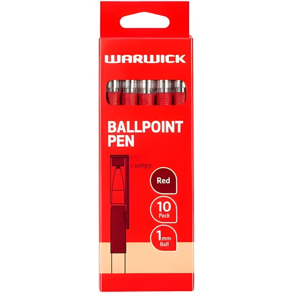 Warwick Ballpoint Pens Red Ink 1.0mm Capped 10 Pack 1 Warwick Ballpoint Pens Red Ink 1.0mm Capped 10 Pack