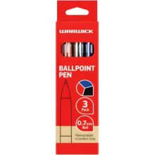 Warwick Ballpoint Pens Blue Red Black 1.0mm Retractable Comfort Grip 3 Pack