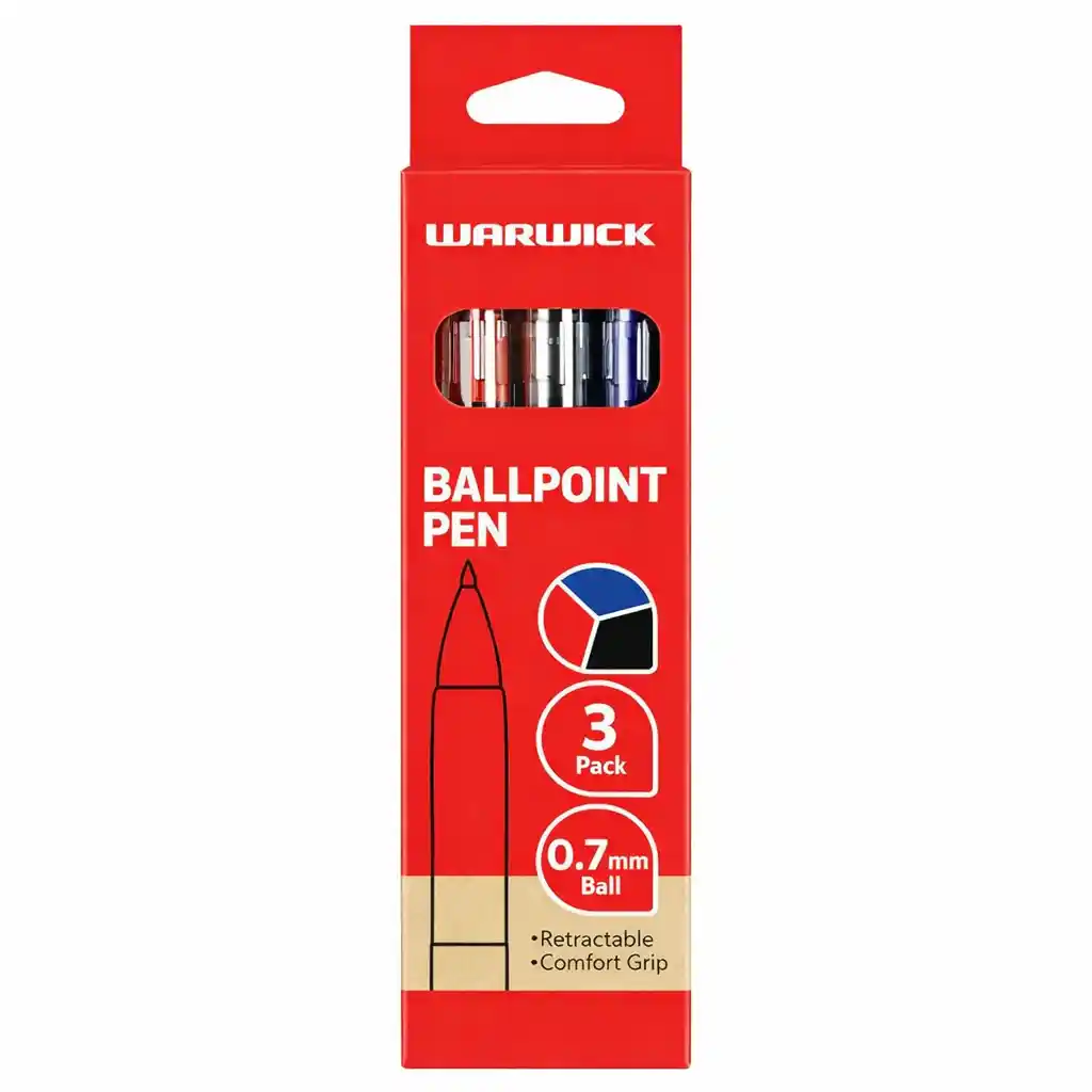Warwick Ballpoint Pen Retractable Comfort Grip 3 Pack
