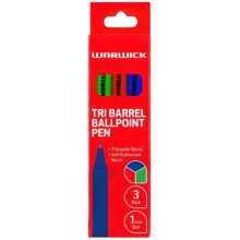 Warwick Ballpoint Pens Blue Red Green 1.0mm Tri Barrel 3 Pack