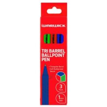 Warwick Ballpoint Pen Tri Barrel 1.0mm Blue Red Green Pack 3