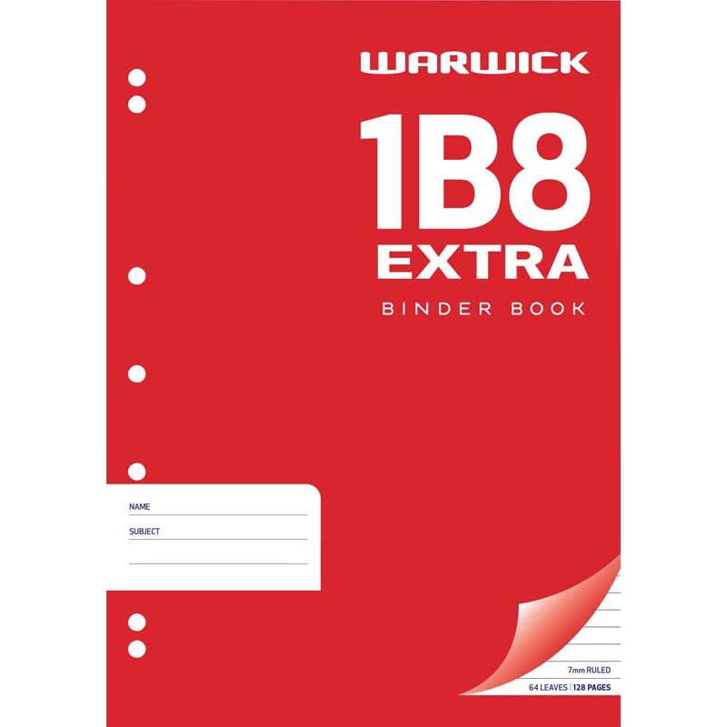 Warwick Exercise Book 1B8 64 Leaf A4 Extra Punched Ruled 7mm 255x205mm