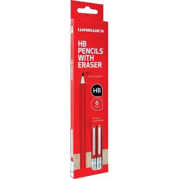 Warwick HB Pencils with Eraser Hexagonal 6 Pack 1 Warwick HB Pencils with Eraser Hexagonal 6 Pack