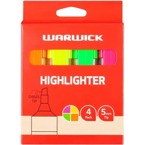Warwick Highlighter Stubby Assorted Colours 4 Pack 1 Warwick Highlighter Stubby Assorted Colours 4 Pack