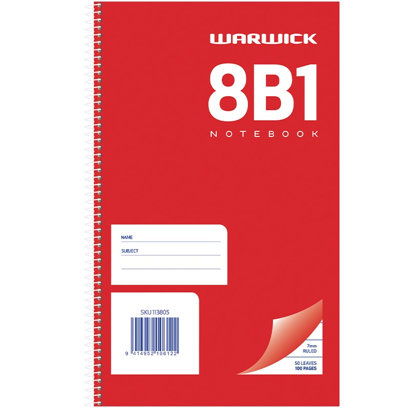 Warwick Notebook 8B1 50 Leaf Spiral Ruled 7mm 165x100mm