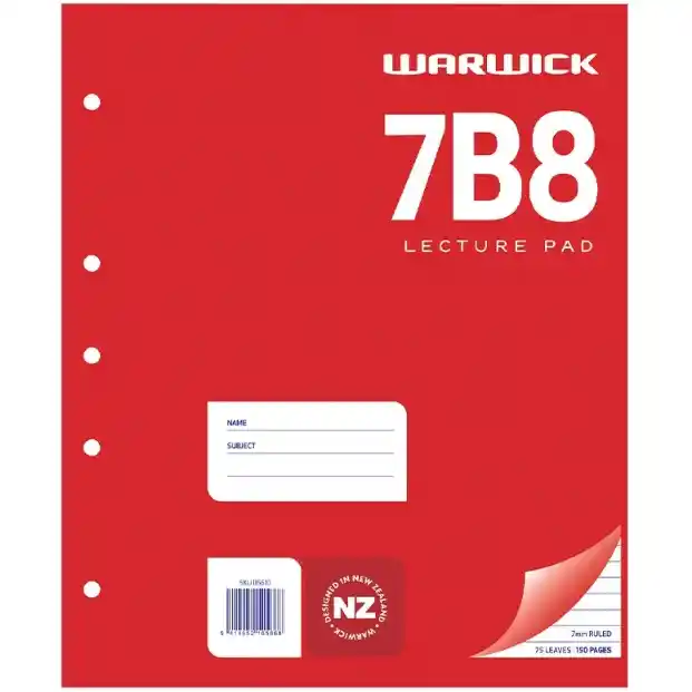 Warwick Pad 7B8 Lecture 75 Leaf A4 Ruled 7mm