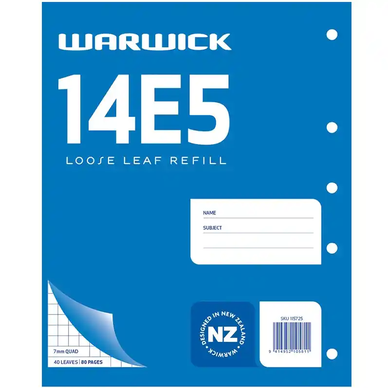 Warwick Refill Quad 14E5 Loose Leaf 40 Leaf 7mm 255x205mm