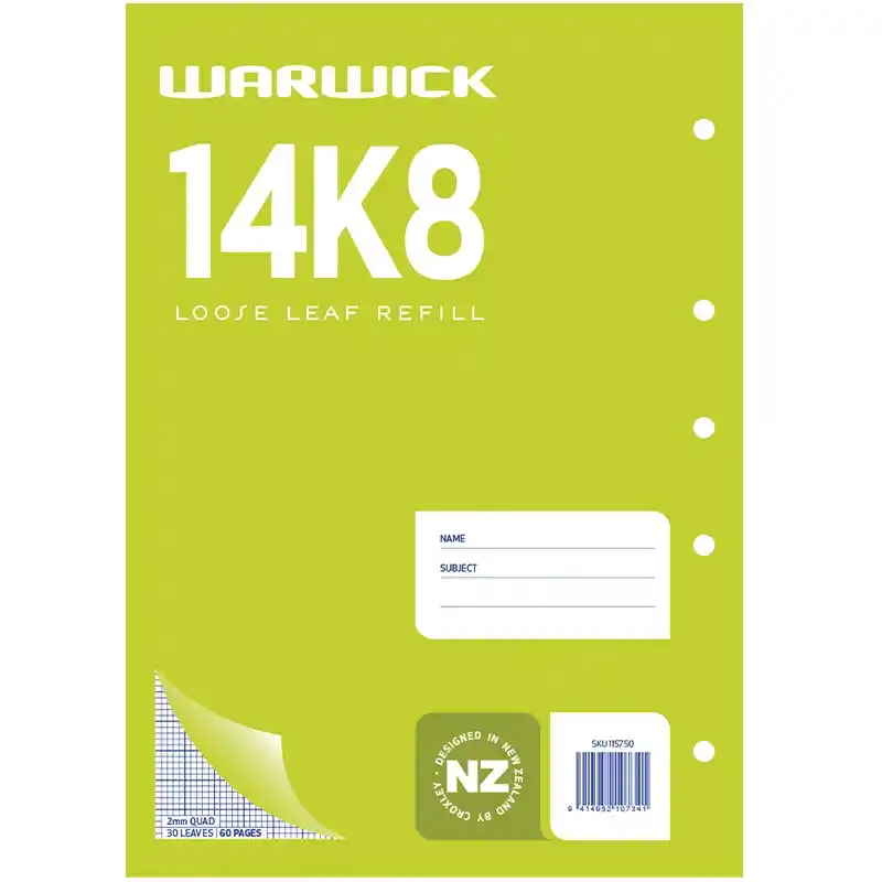 Warwick Refill Quad 14K8 Loose Leaf 30 Leaf A4 2mm