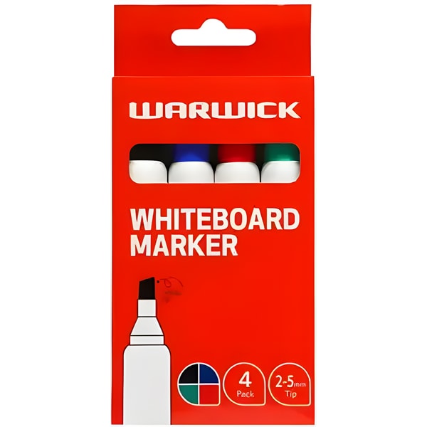 Warwick Whiteboard Markers Chisel Tip Assorted Colours 4 Pack 1 Warwick Whiteboard Markers Chisel Tip Assorted Colours 4 Pack