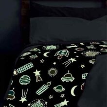 Alternative view of Glow in the Dark Space Rockets Throw Blanket 127 x 152cm