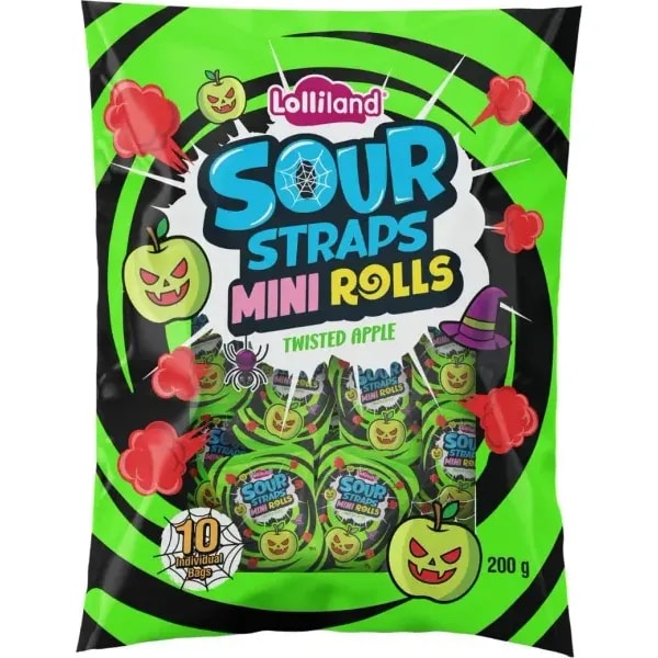 Lolliland Sour Straps Mini Rolls 200g Twisted Apple 1 Lolliland Sour Straps Mini Rolls 200g Twisted Apple