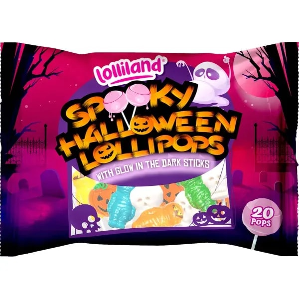 Lolliland Halloween Lollipops with Glow in the Dark Sticks 20 Pack 1 Lolliland Halloween Lollipops with Glow in the Dark Sticks 20 Pack