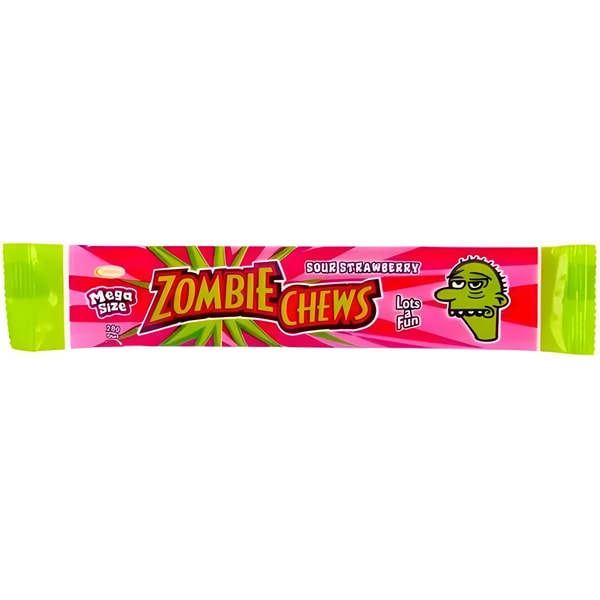 Zombie Chews Sour Chew Bar Mega Size 28g Strawberry 1 Zombie Chews Sour Chew Bar Mega Size 28g Strawberry