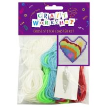 Craft Workshop Cross Stitch Coaster Kit 11cm Rainbow Heart